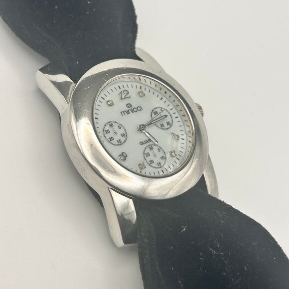 MINICCI Silver Mother Pearl Dial Black Strap Women’s Watch 38mm Working - Picture 7 of 8